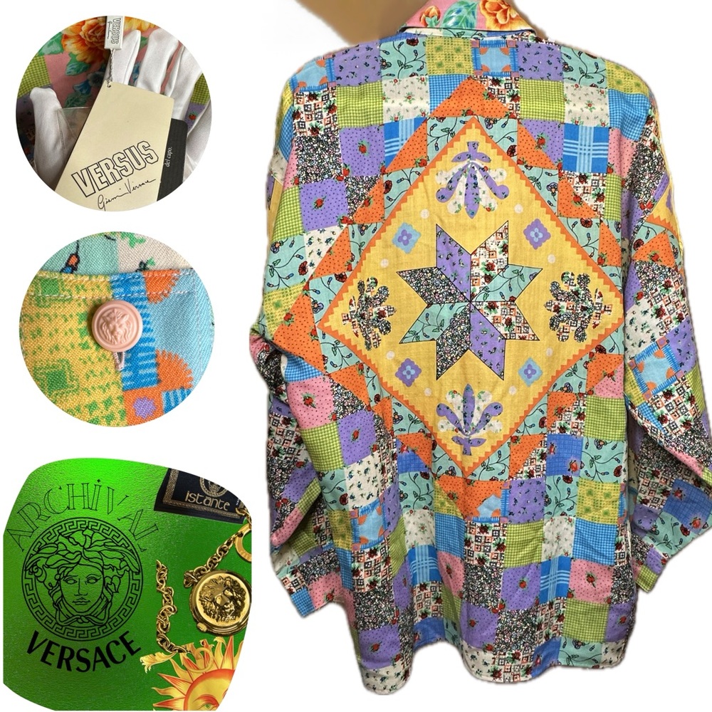 NWT Archival Versace Versus Quilted Patchwork Pattern 100% Wool Long Sleeve
